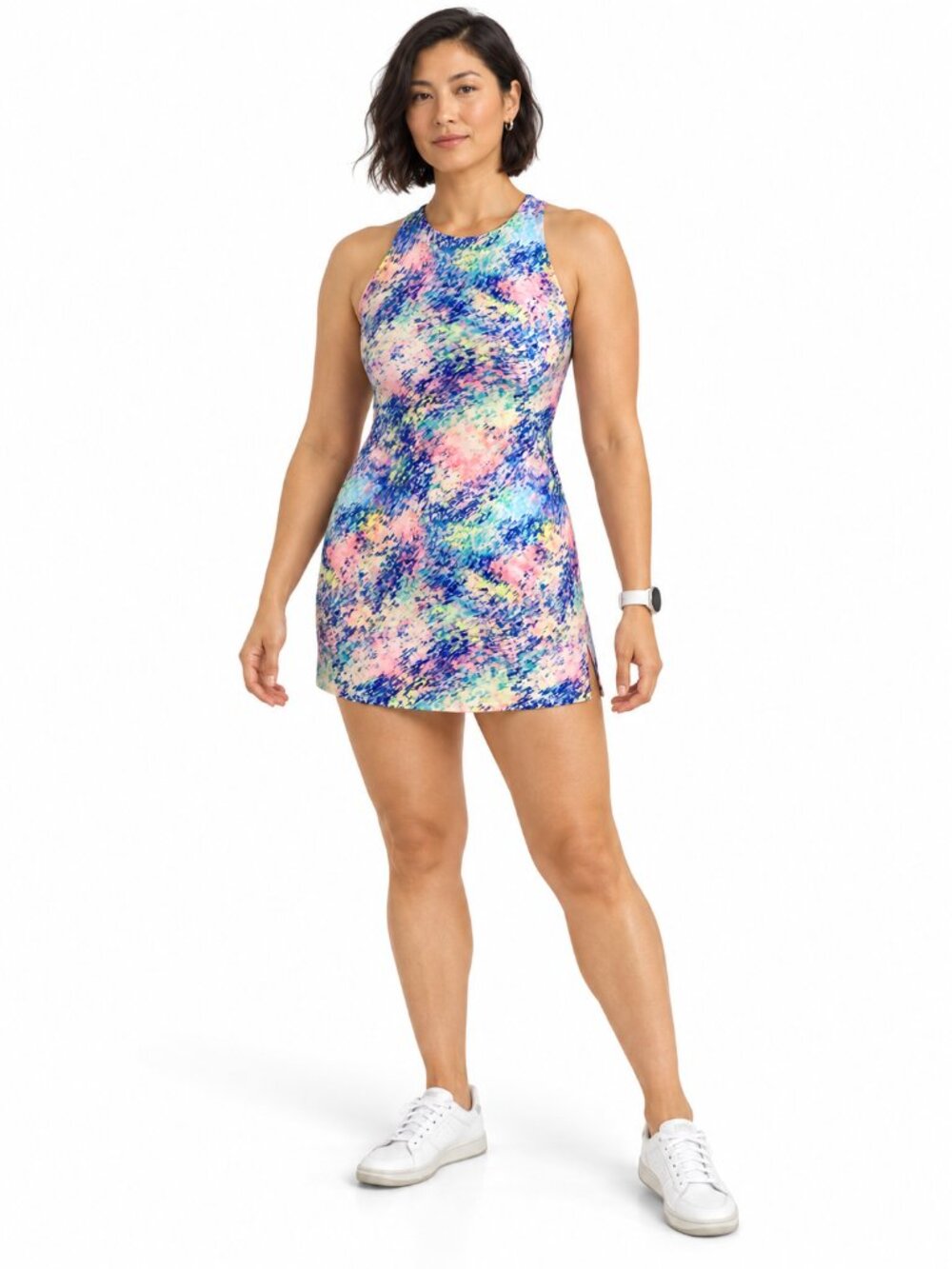 DSG Racerback Athletic Tank Dress Multicolor Abstract Print Size L